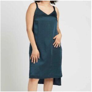 Universal Standard Kara Luxe Satin Slip Dress Womens Medium Deep Sea Pockets